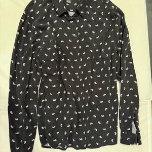 H&M Men’s Black Paisley Button Down Shirt Large Slim Fit